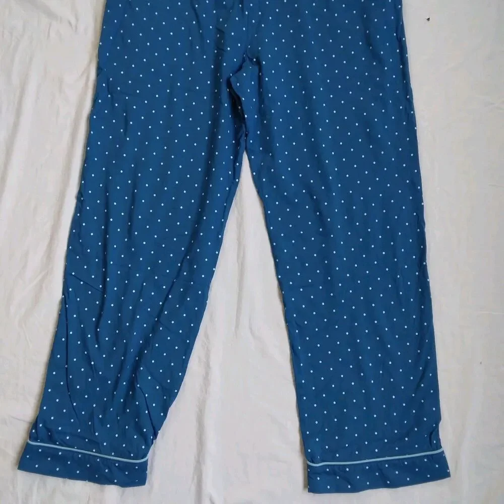 Pajamagram Set Blue Polka Dots Long Sleeve PJs 100% Cotton Women's Size Large